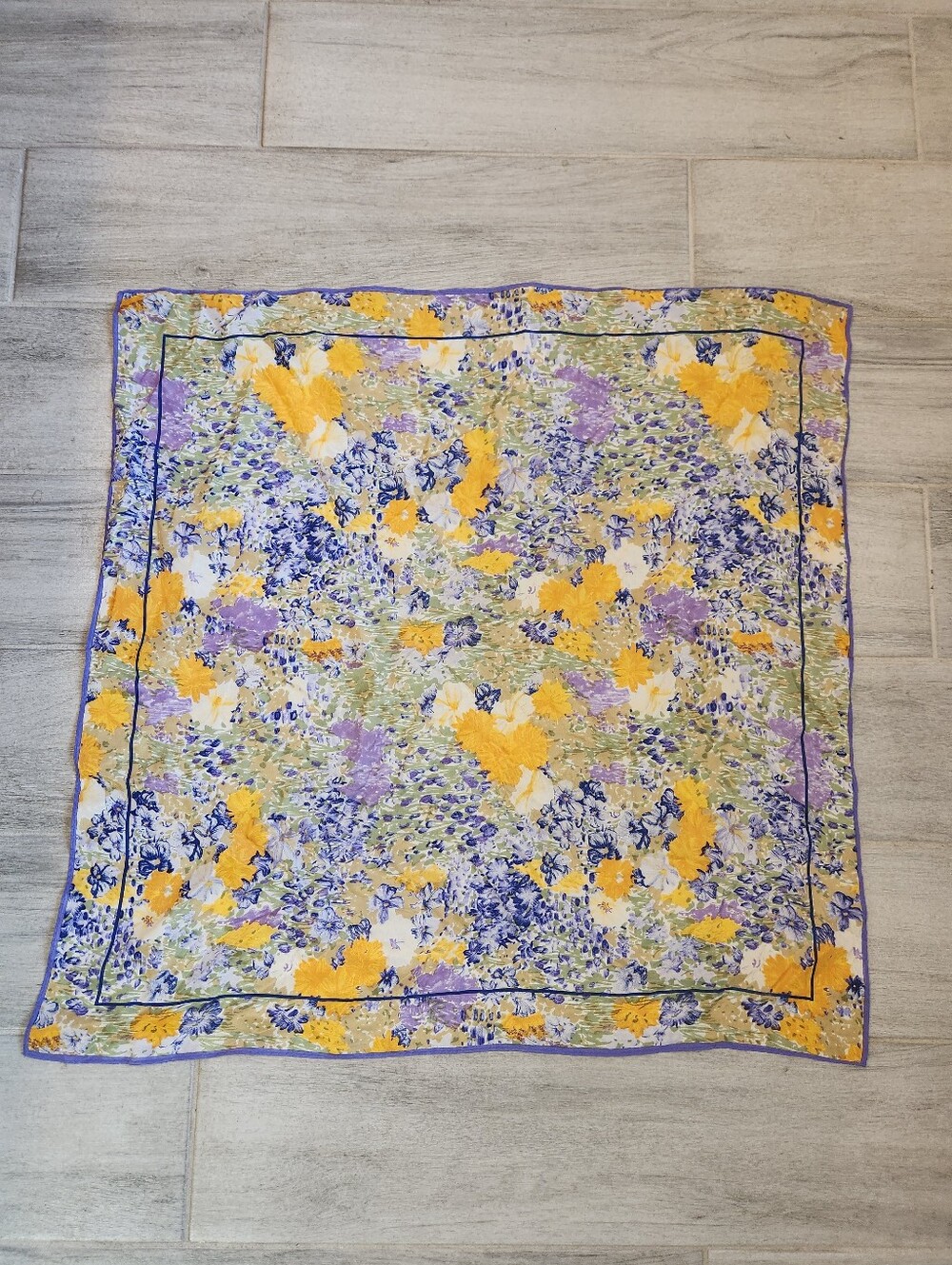 Floral Carre Scarf Lilac Ocher Wild Flower Chiffon Sheer Frame Square Artsy Boho